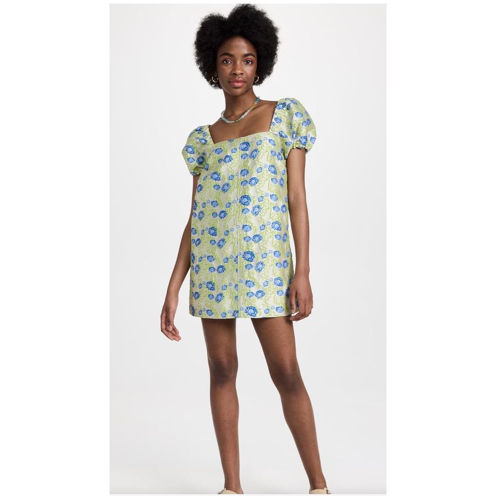 Ganni Blue and Green Floral Mini Dress